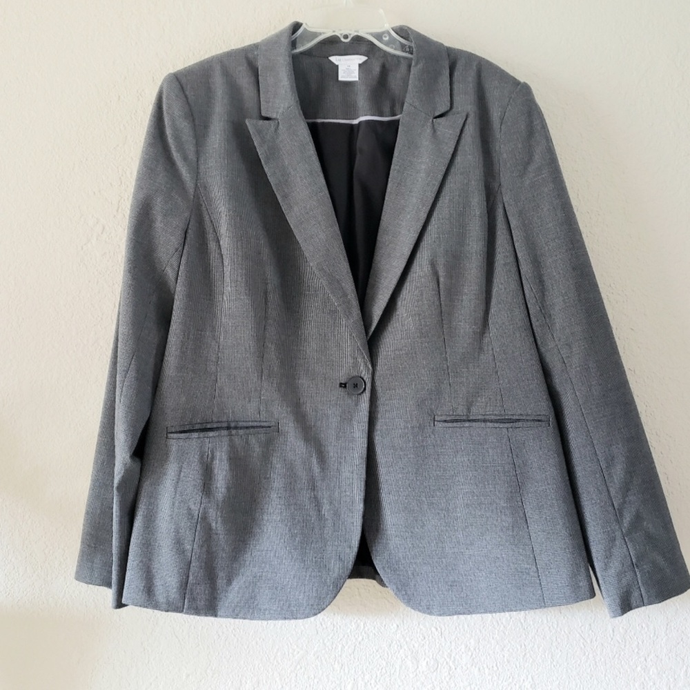 Vintage Liz Claiborne Oversized Blazer Charcoal Plaid Size 14